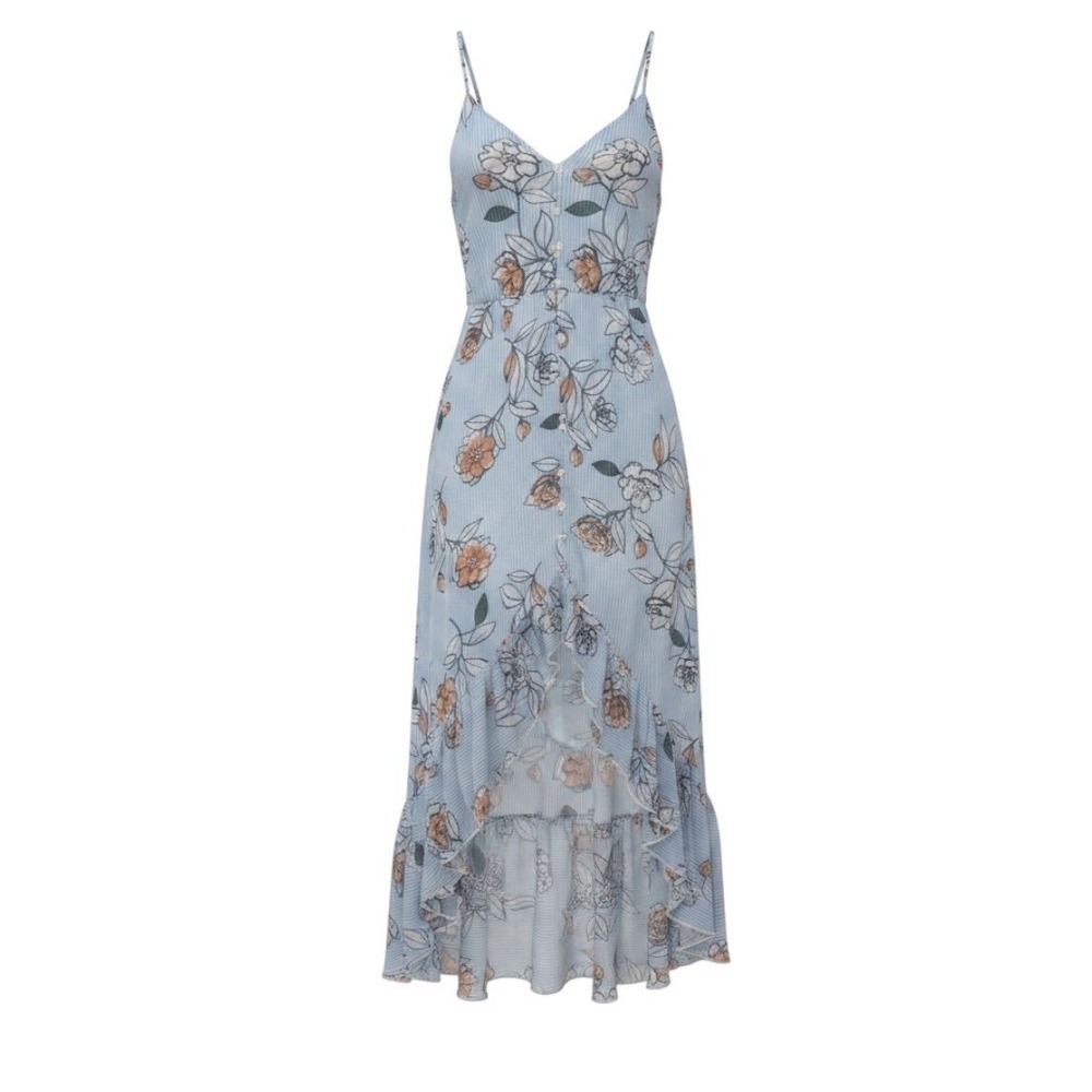 Charlotte Rousse Elegant Floral Light summer resort wearBlue Maxi Dress XS